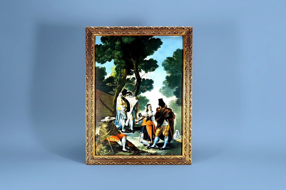 Vintage Francisco de Goya framed reproduction with ornate gold-tone braided frame
