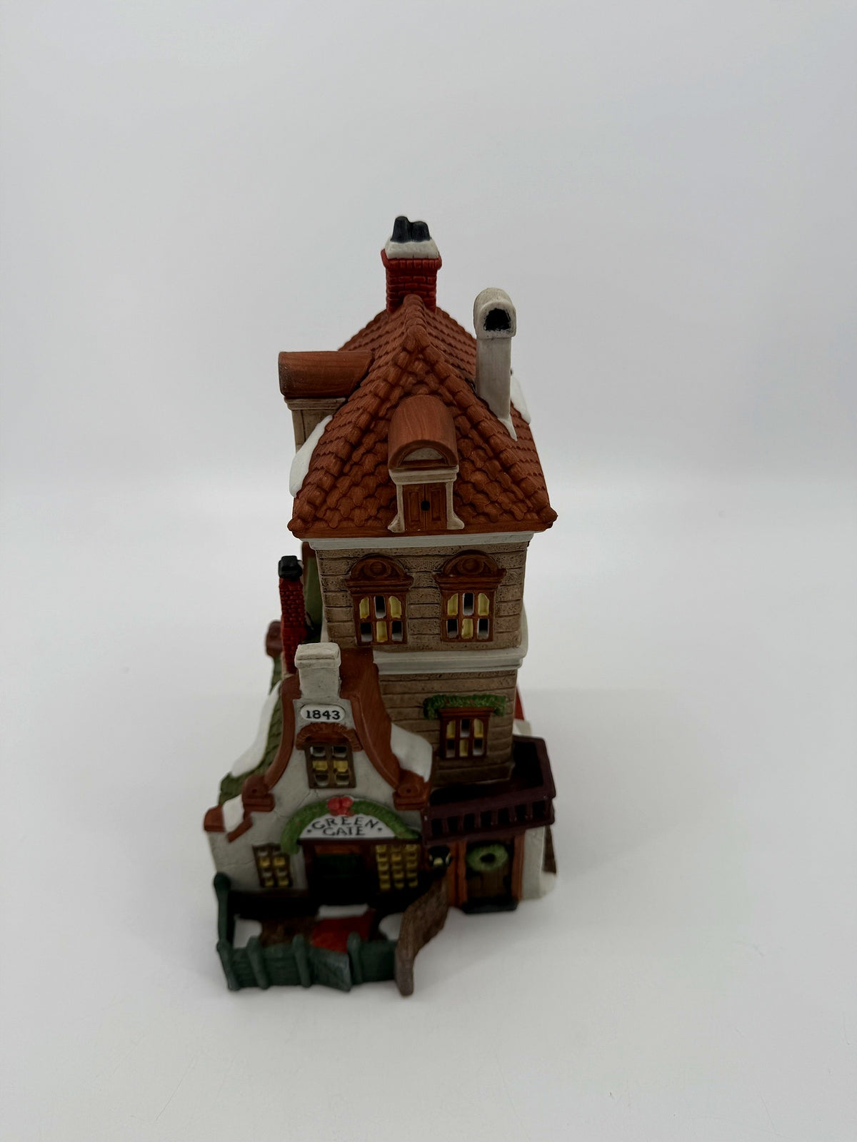 Department 56 Green Gate Cottage – high three-quarter front view showing the tiled roof, dormer and chimneys