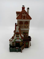 Department 56 Green Gate Cottage 1989 Dickens' Village – front view of the lighted porcelain cottage with its green gate and fence