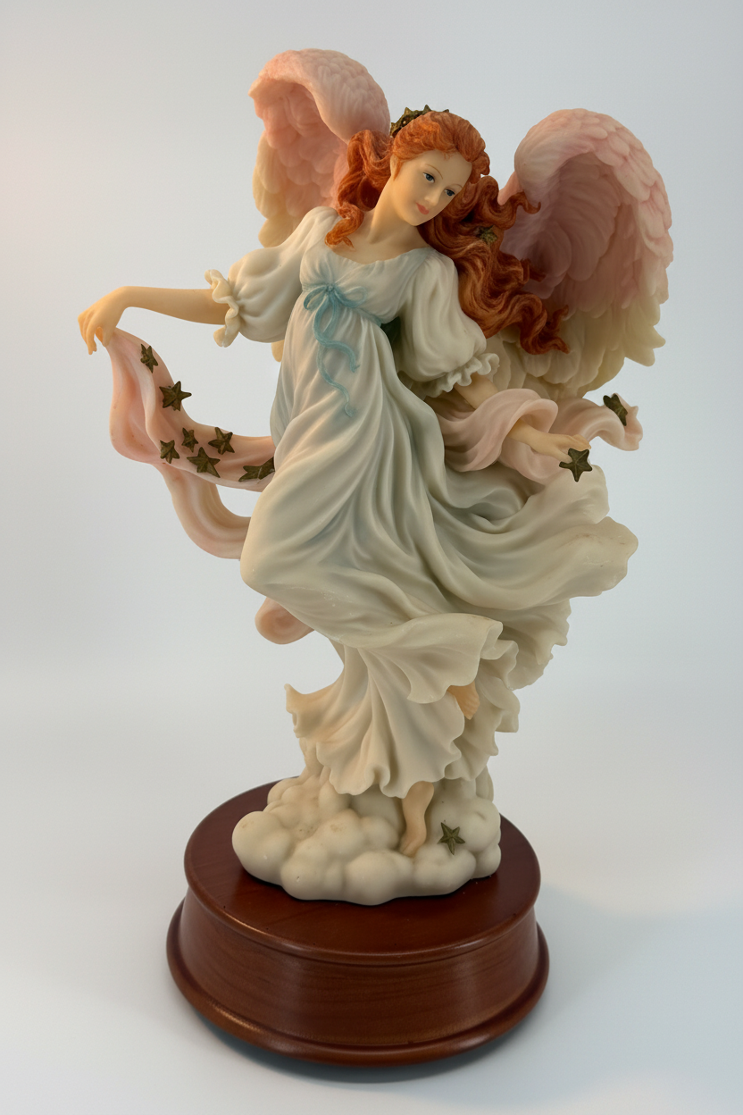 Seraphim Classics Ariel Heaven's Shining Star angel figurine music box on wood-tone base