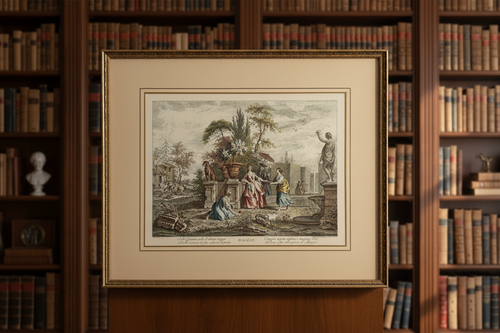 Vintage Maggio Italian garden scene framed art print after Giuseppe Zocchi
