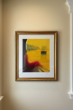 Large framed Emile Bellet D’or et de Rêve seriolithograph displayed on a warm ivory wall