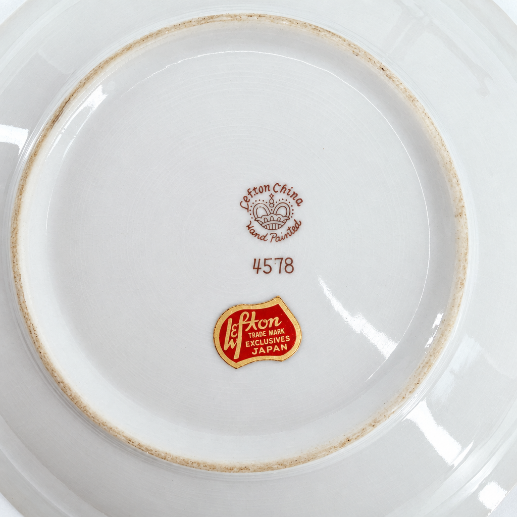Stamped maker's mark and Lefton Exclusives Japan foil label on vintage china