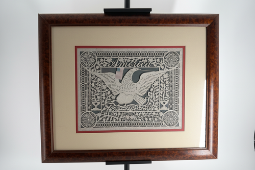 1992 Eavenson America framed scherenschnitte cut-paper folk art