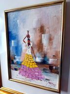 1985 signed impasto figural paintings on canvas — framed pair — the water-carrier painting, straight close view in its frame