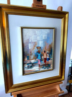 1985 signed impasto figural paintings on canvas — framed pair — the companion painting from a right angle