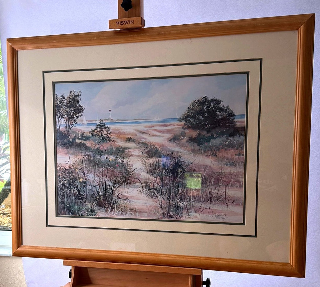 Jacqueline Penney ‘Sunday Sail’ vintage coastal print, 43-inch framed — angled front view