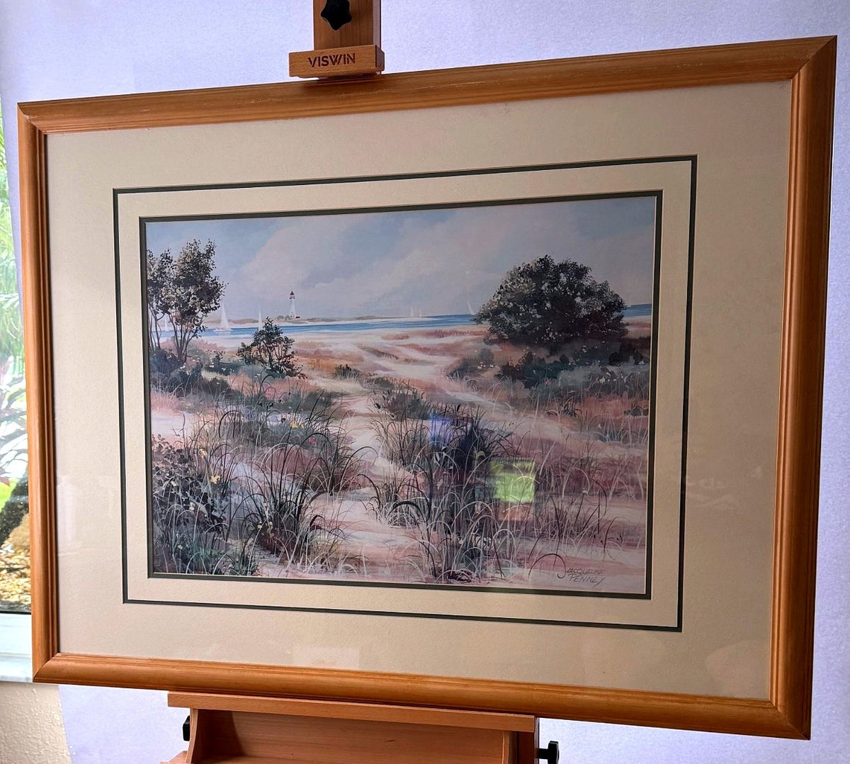 Jacqueline Penney ‘Sunday Sail’ vintage coastal print, 43-inch framed — angled front view