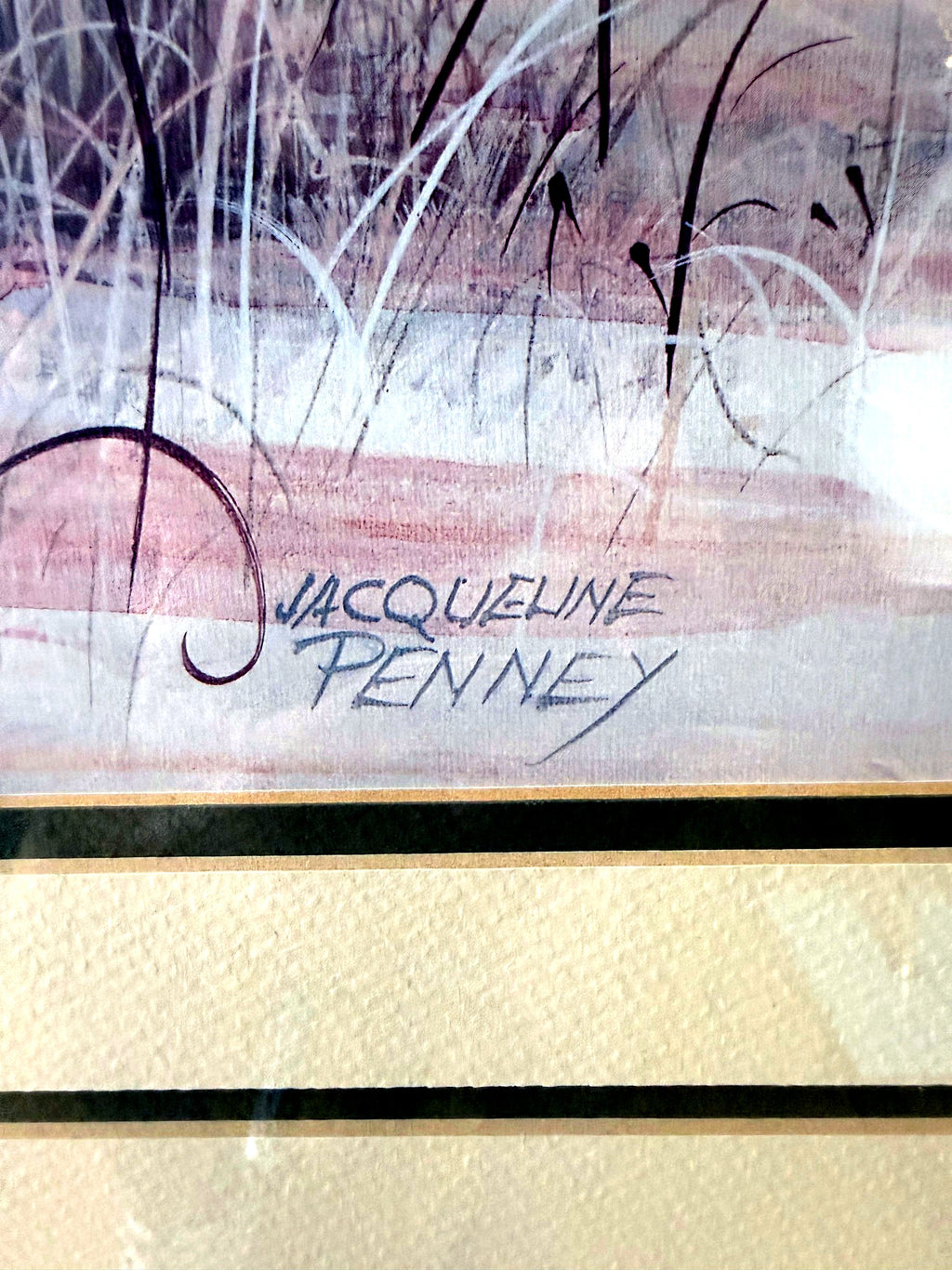 Extreme close-up of the artist's signature as printed in the image — ‘Jacqueline Penney’