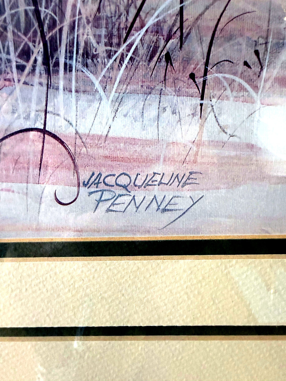 Extreme close-up of the artist's signature as printed in the image — ‘Jacqueline Penney’