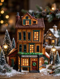 Department 56 Dickens' Village J. Lytes Coal Merchant in a tabletop village scene with lamp posts (styled display image for inspiration; the coal merchant building is the item for sale)