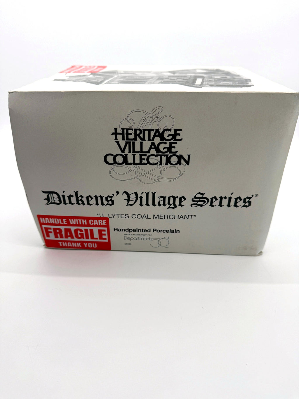 Original Department 56 retail box, front - Dickens' Village Series J. Lytes Coal Merchant, item 58323, handpainted porcelain