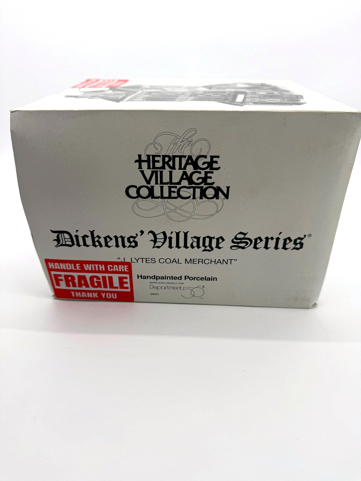 Original Department 56 retail box, front - Dickens' Village Series J. Lytes Coal Merchant, item 58323, handpainted porcelain