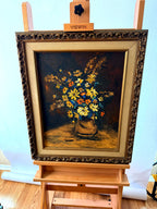 Full view of the painting on the display easel in the studio