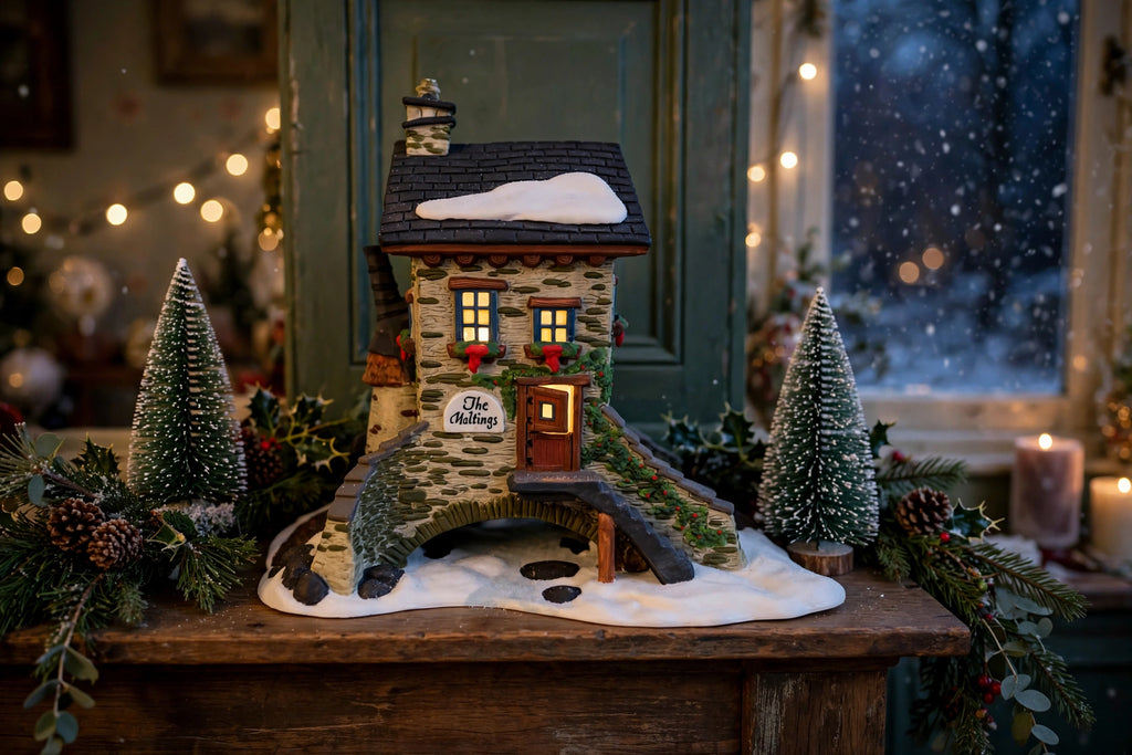The Maltings displayed on a Christmas mantel, styled scene shown for display inspiration