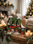 Styled photo - Ruth Marion Scotch Woolens on a decorated Christmas mantel (display inspiration)