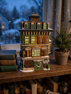 The Flat of Ebenezer Scrooge on a bookshelf at twilight (styled display inspiration)