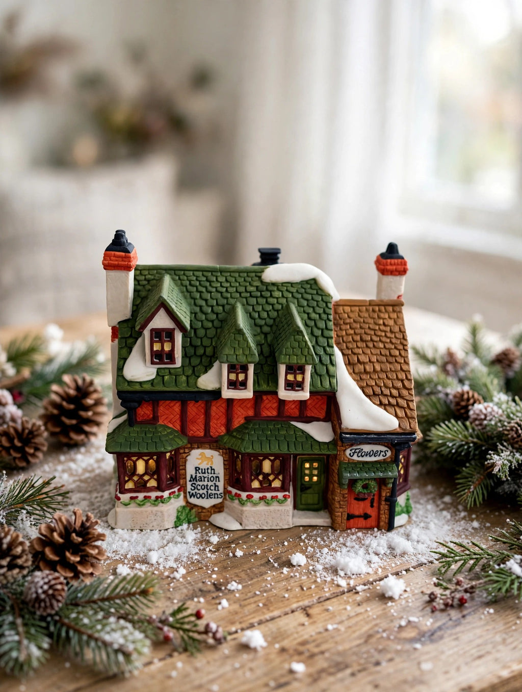 Styled photo - Ruth Marion Scotch Woolens on a holiday table display (display inspiration)