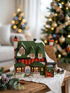 Styled photo - Ruth Marion Scotch Woolens beside a decorated Christmas tree (display inspiration)
