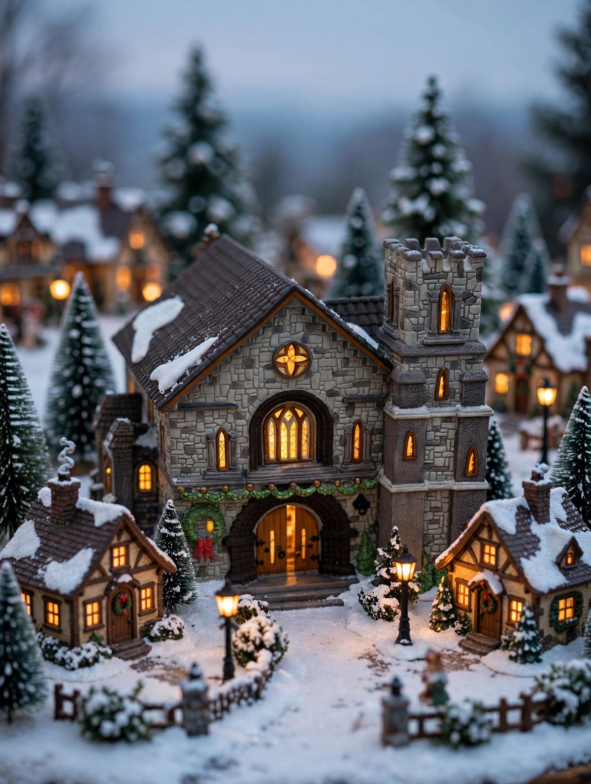 Whittlesbourne Church in a snowy Christmas village display (styled display inspiration)