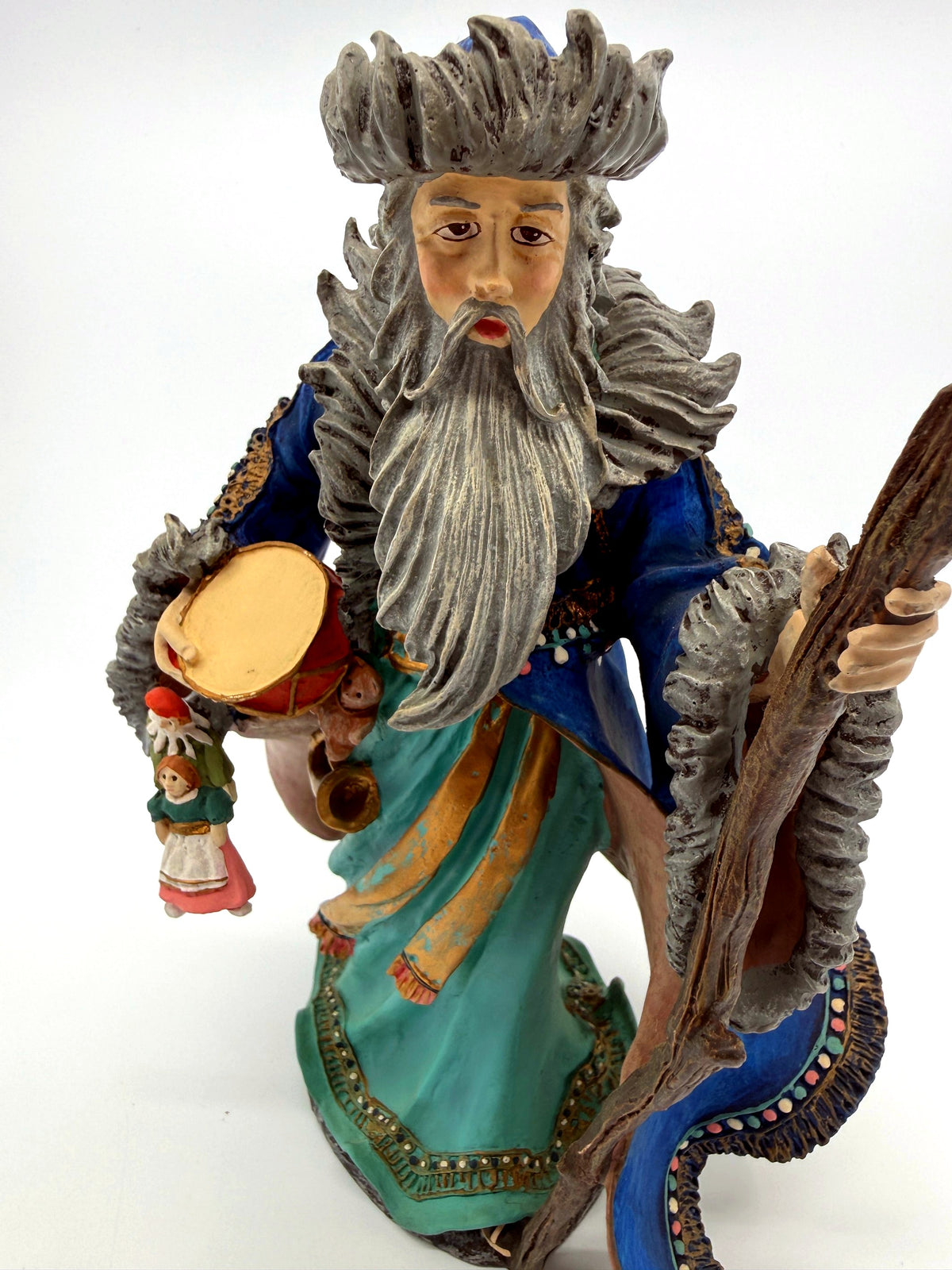 Mongolian Santa front close view, face, drum and dolls (enhanced)