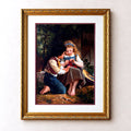 Vintage framed Émile Munier The Knitting Lesson art print