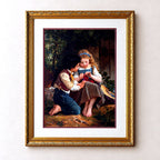 Vintage framed Émile Munier The Knitting Lesson art print