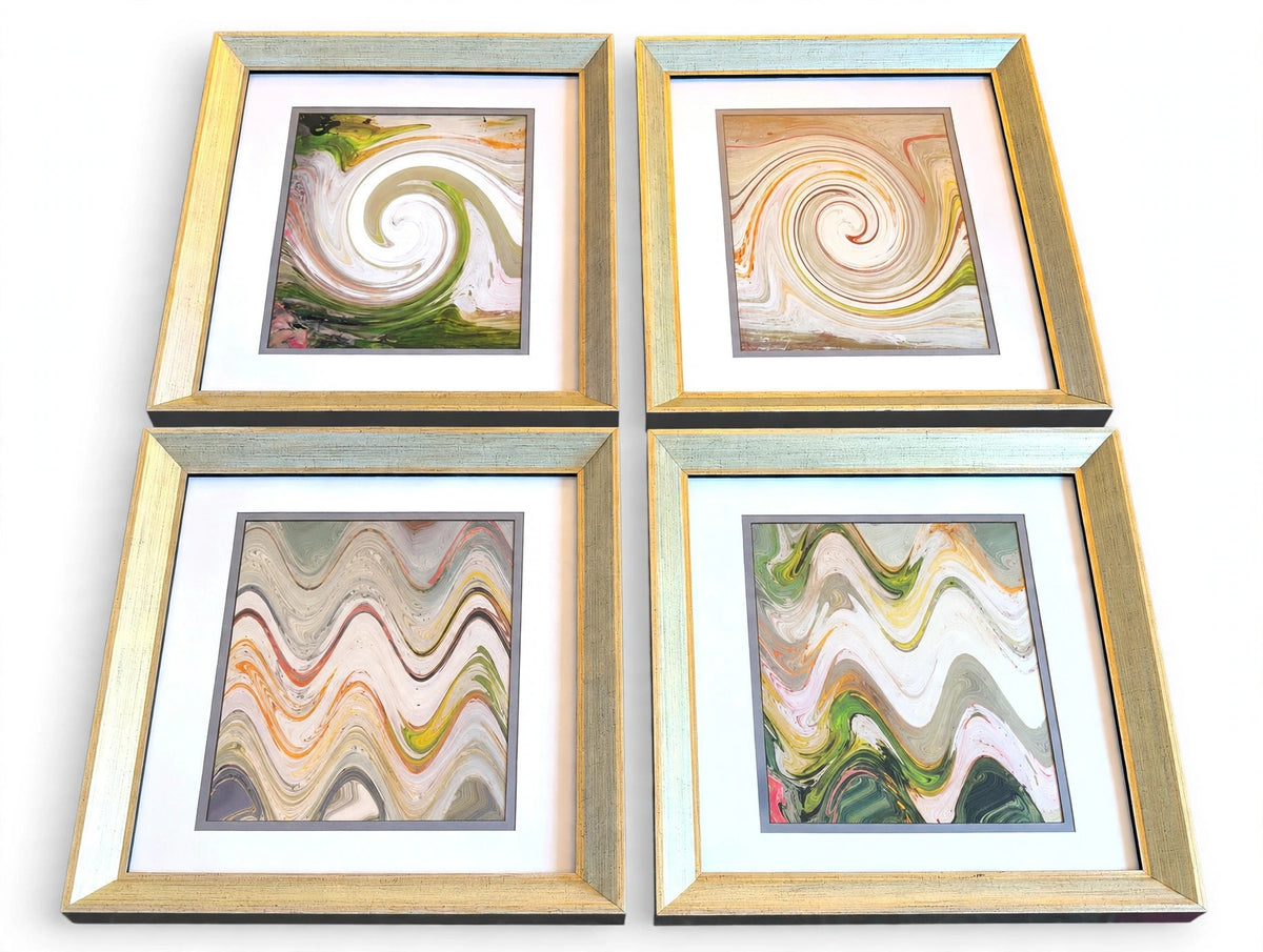 Paragon Picture Gallery Waving I-IV by Sikes, framed abstract prints, set of four — all four prints laid out in a grid