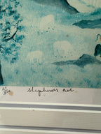 Close-up — edition number 21/500 and the hand-written title Shepherd's Nob; note the visible brown age spotting (foxing) on the paper beside the edition number