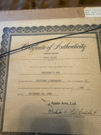 Reverse — Apple Arts, Ltd. Certificate of Authenticity for Shepherd's Nob, No. 21 of 500, dated November 18, 1988