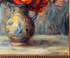 Detail close-up from the artwork — the painted vase and the printed signature