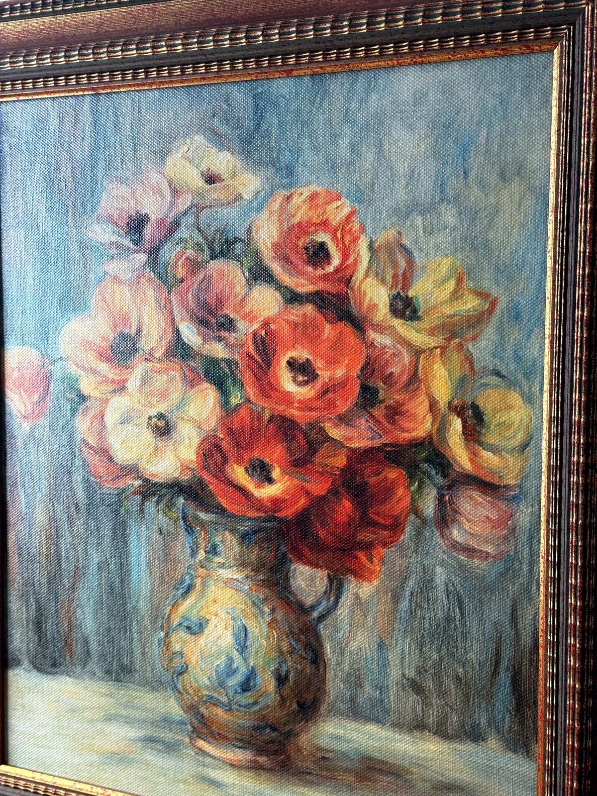 Paragon Picture Gallery Renoir Vase d'Anemones framed reproduction — close-up of the anemone bouquet detail