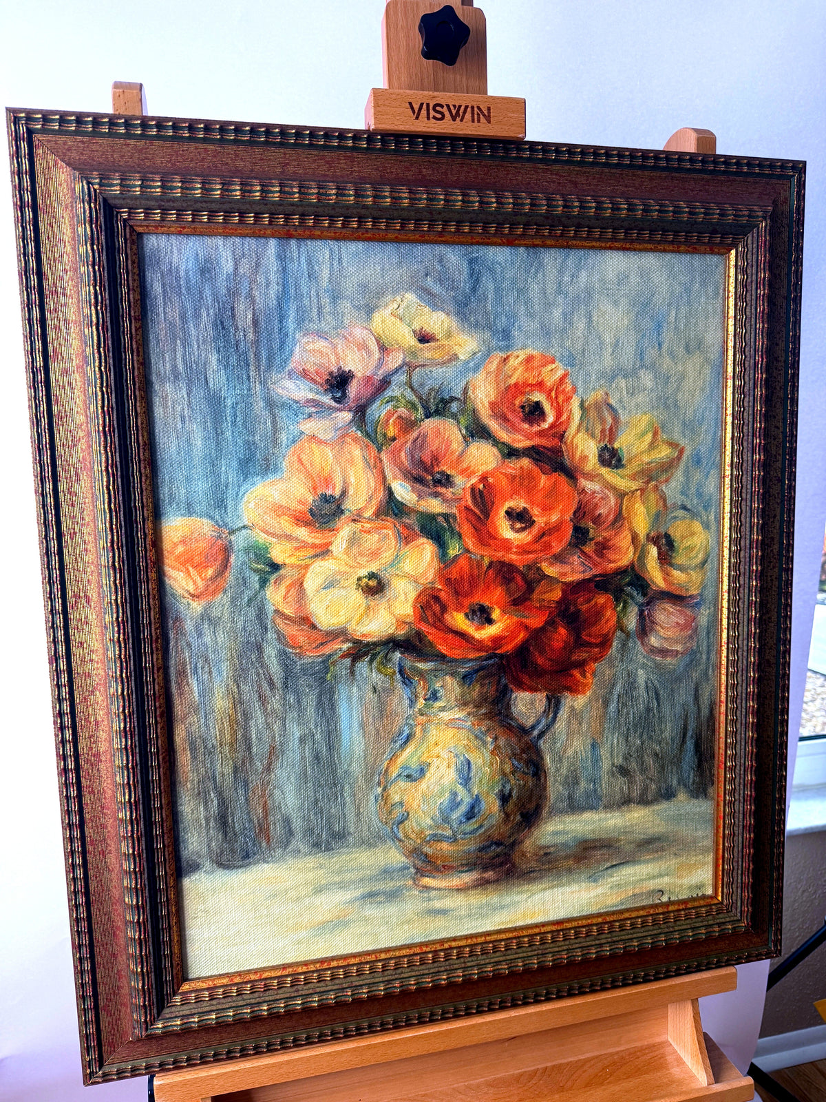 Paragon Picture Gallery Renoir Vase d'Anemones framed reproduction — front view from a right angle, close crop