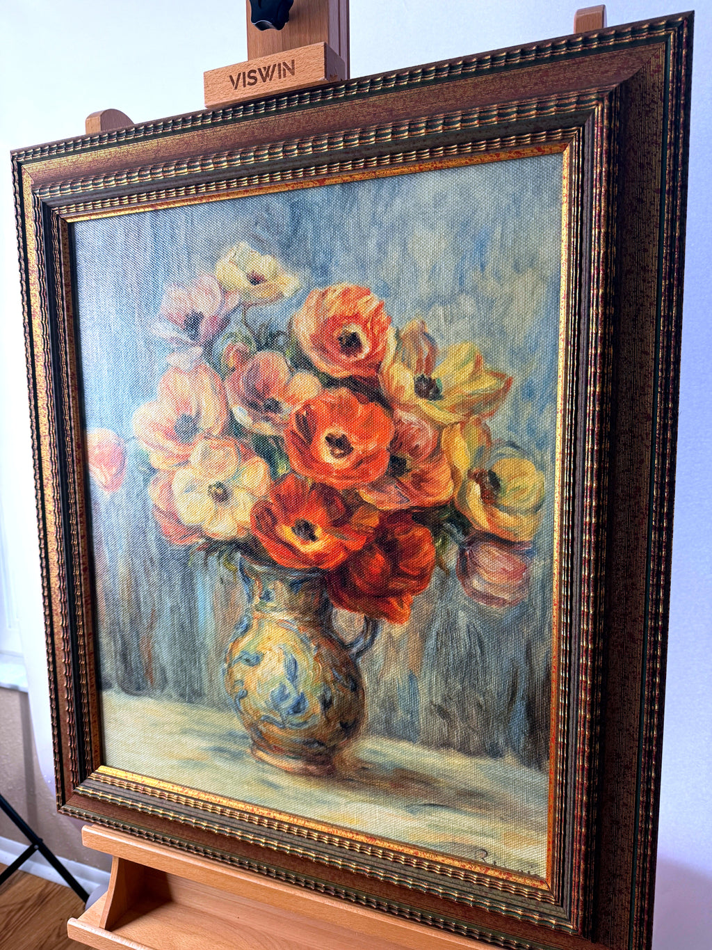 Paragon Picture Gallery Renoir Vase d'Anemones framed reproduction — front view from a steep left angle showing the frame depth