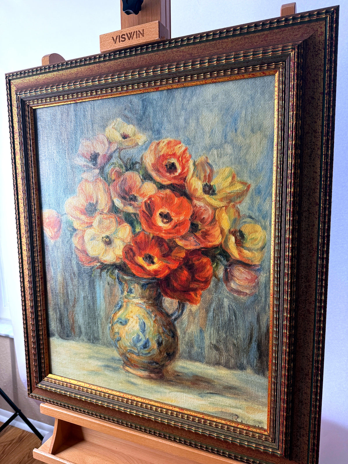 Paragon Picture Gallery Renoir Vase d'Anemones framed reproduction — front view from a steep left angle showing the frame depth