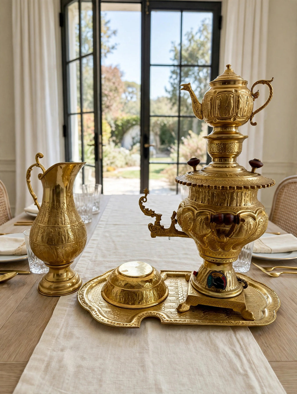 Samovar collection styled as a formal dining table centerpiece (display inspiration)