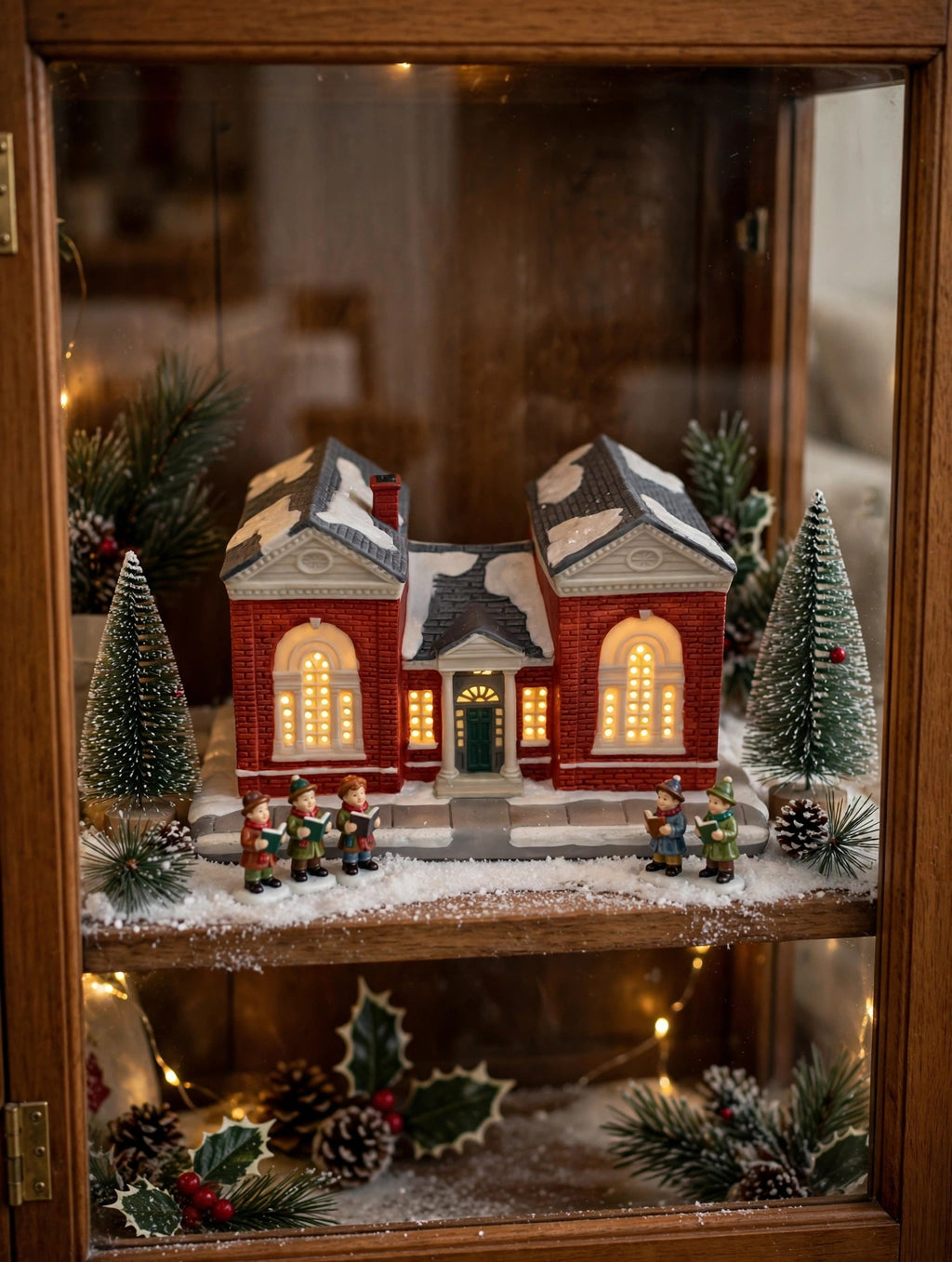 Hawthorne The Library in a styled display cabinet Christmas scene (display inspiration; only the library building is included)