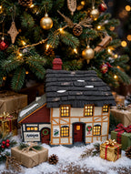 Styled photo - Mr. & Mrs. Pickle Cottage beside a decorated Christmas tree (display inspiration)