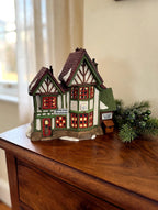 Department 56 Dickens' Village Hembleton Pewterer 1992 #5800-9 – styled display inspiration: shown on a wooden sideboard in a vintage home interior