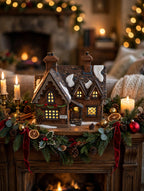 Barmby Moor Cottage in a styled fireplace mantel Christmas display (display inspiration; only the cottage is included)