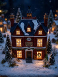 Department 56 Dickens' Village Boarding & Lodging School 1993 #5809-2 – 150th Anniversary of A Christmas Carol Commemorative Edition, No. 18 – styled display inspiration: shown lit at night on a snowy tabletop village display