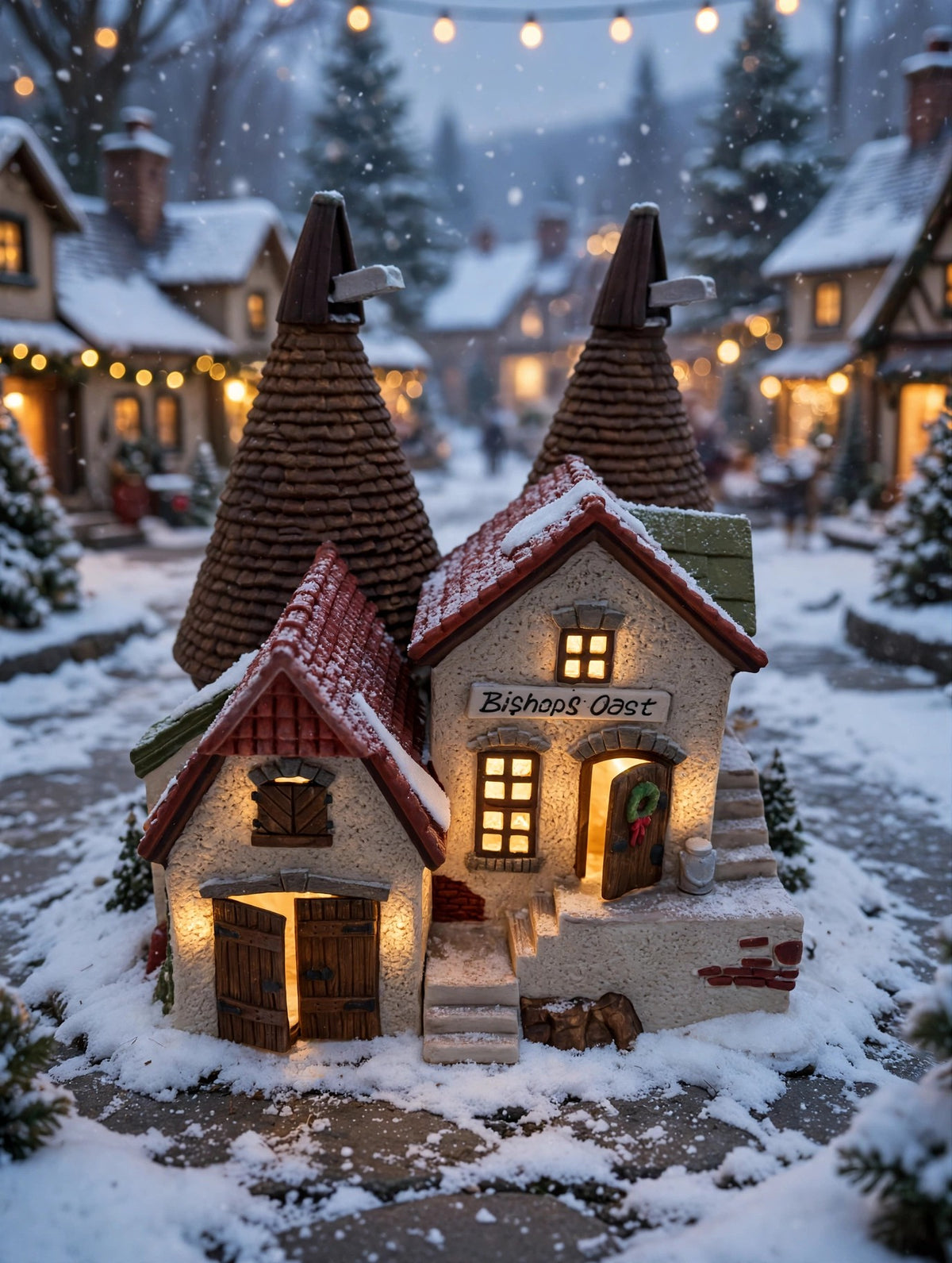 Bishops Oast House in a styled Christmas village street display (display inspiration; only the building is included)