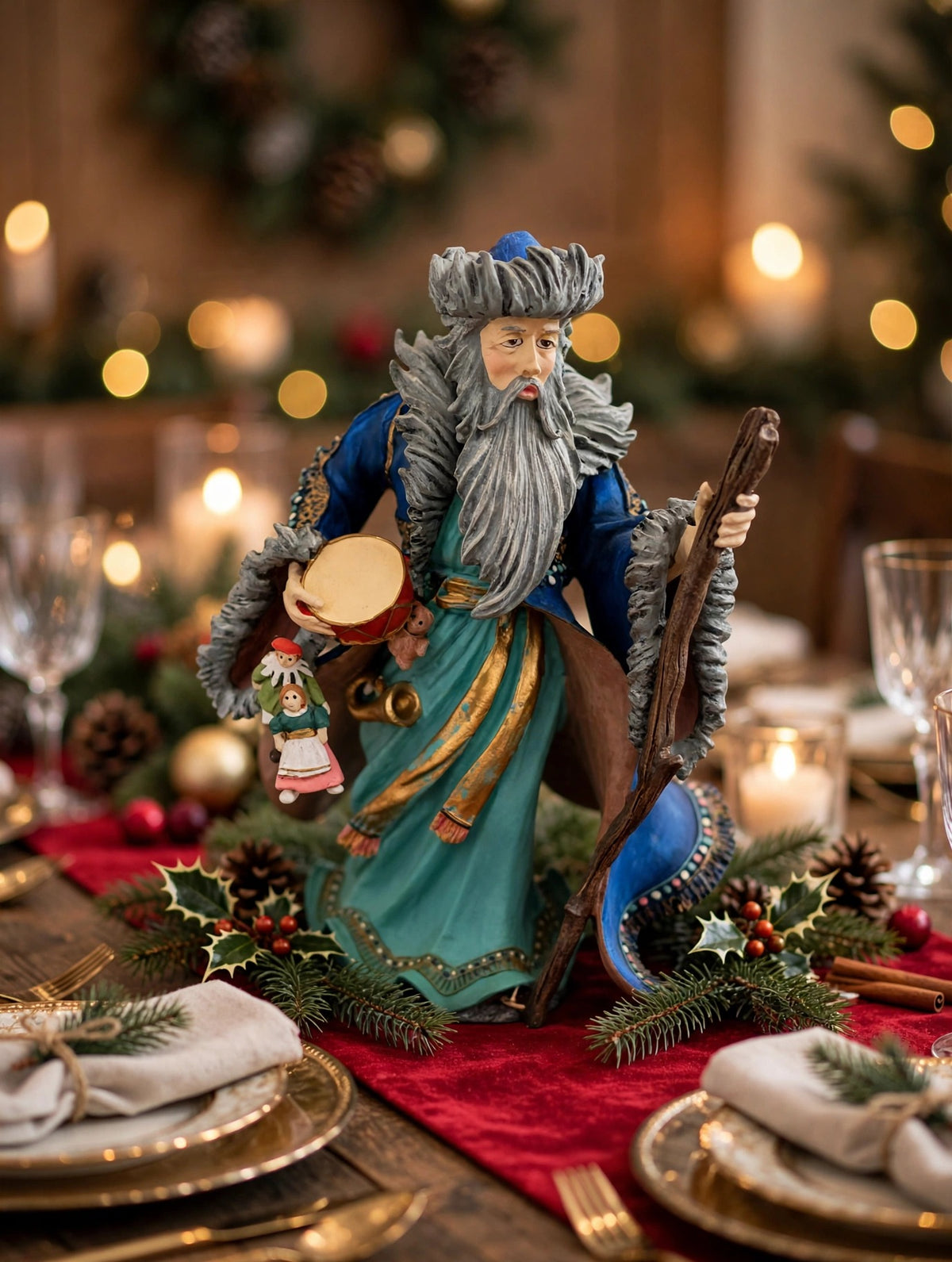 Mongolian Santa as a festive Christmas dining table centerpiece (styled display inspiration)