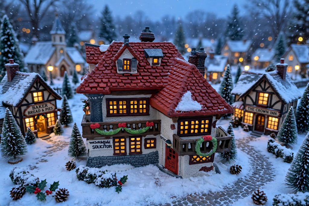 Department 56 Mr. Wickfield Solicitor, Dickens' Village, David Copperfield, 1989 – shown in a Dickens-style village scene at dusk (styled display inspiration)