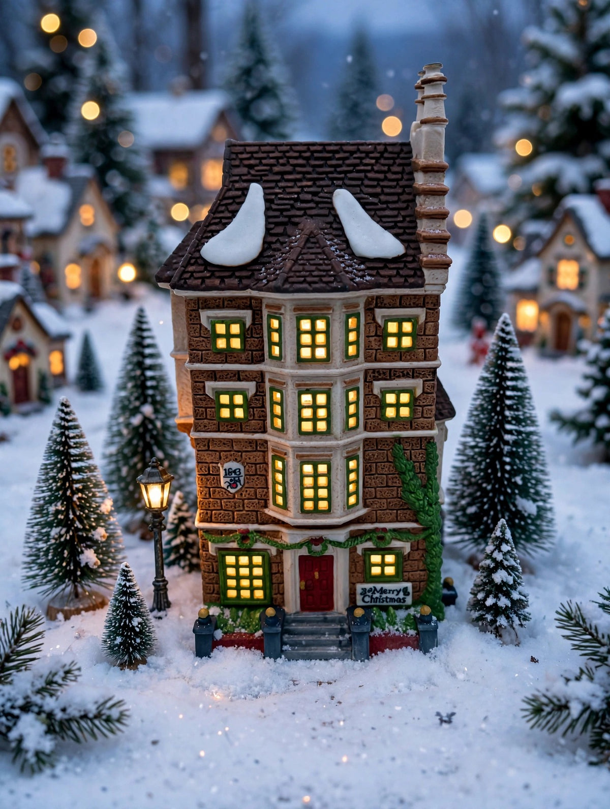 Department 56 Nephew Fred's Flat, Dickens' Village, 1991 – shown in a snowy Christmas village display (styled display inspiration)