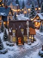 Department 56 Dickens' Village Maylie Cottage #5553-0, Oliver Twist — styled scene: lit on a snowy Christmas village street (display inspiration)