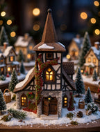 Department 56 Dickens' Village Old Michaelchurch 1992 lighted porcelain church — styled scene: in a snowy Christmas village display, windows glowing (display inspiration)