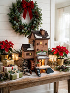 Styled photo - Great Denton Mill on a holiday console table with wreath (display inspiration)