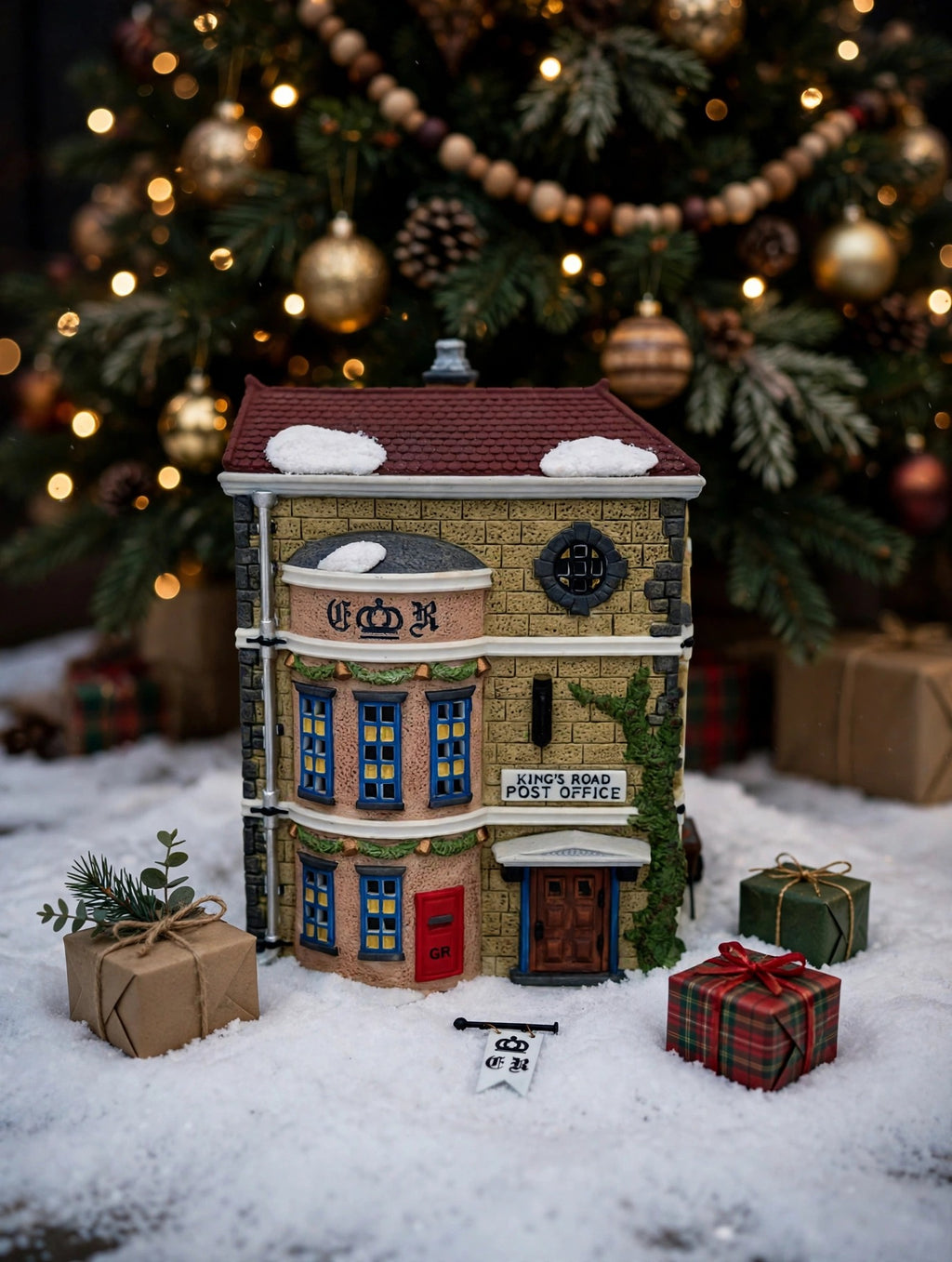 Styled photo - King’s Road Post Office beside a decorated Christmas tree (display inspiration)
