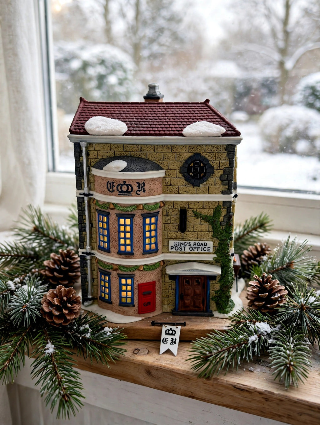 Styled photo - King’s Road Post Office on a Christmas windowsill (display inspiration)